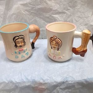 Vintage Dad and Mom novelty coffee mugs